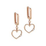 Rectangle Diamond Side Heart Earrings
