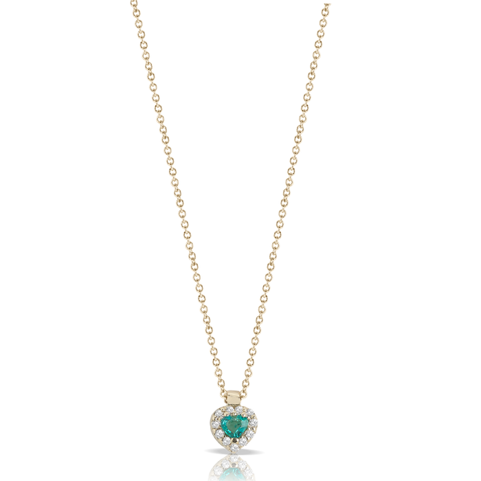 Collana in oro 18 kt con cuore di smeraldo contornato da diamanti bianchi