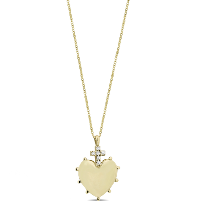 Collana in oro 18 kt con Cuore Sacro e Croce di diamanti bianchi
