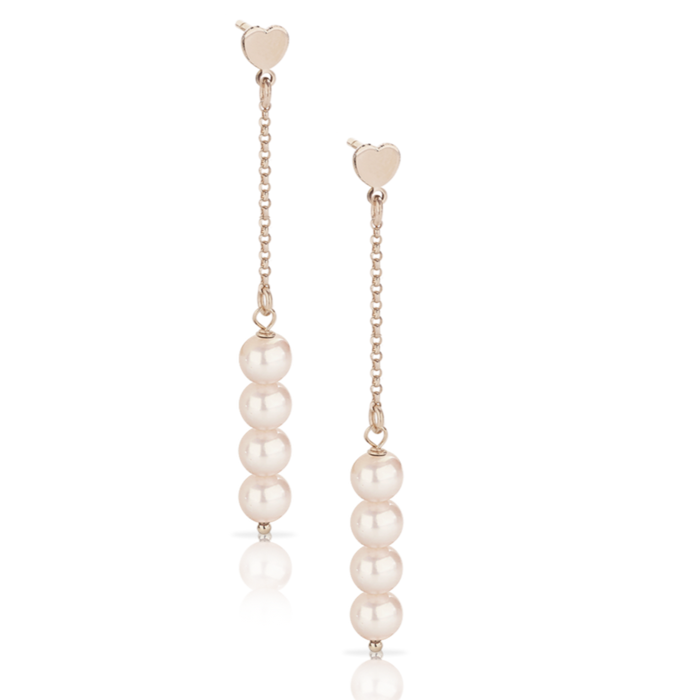 Orecchini pendenti in oro 18 kt e perle rosa