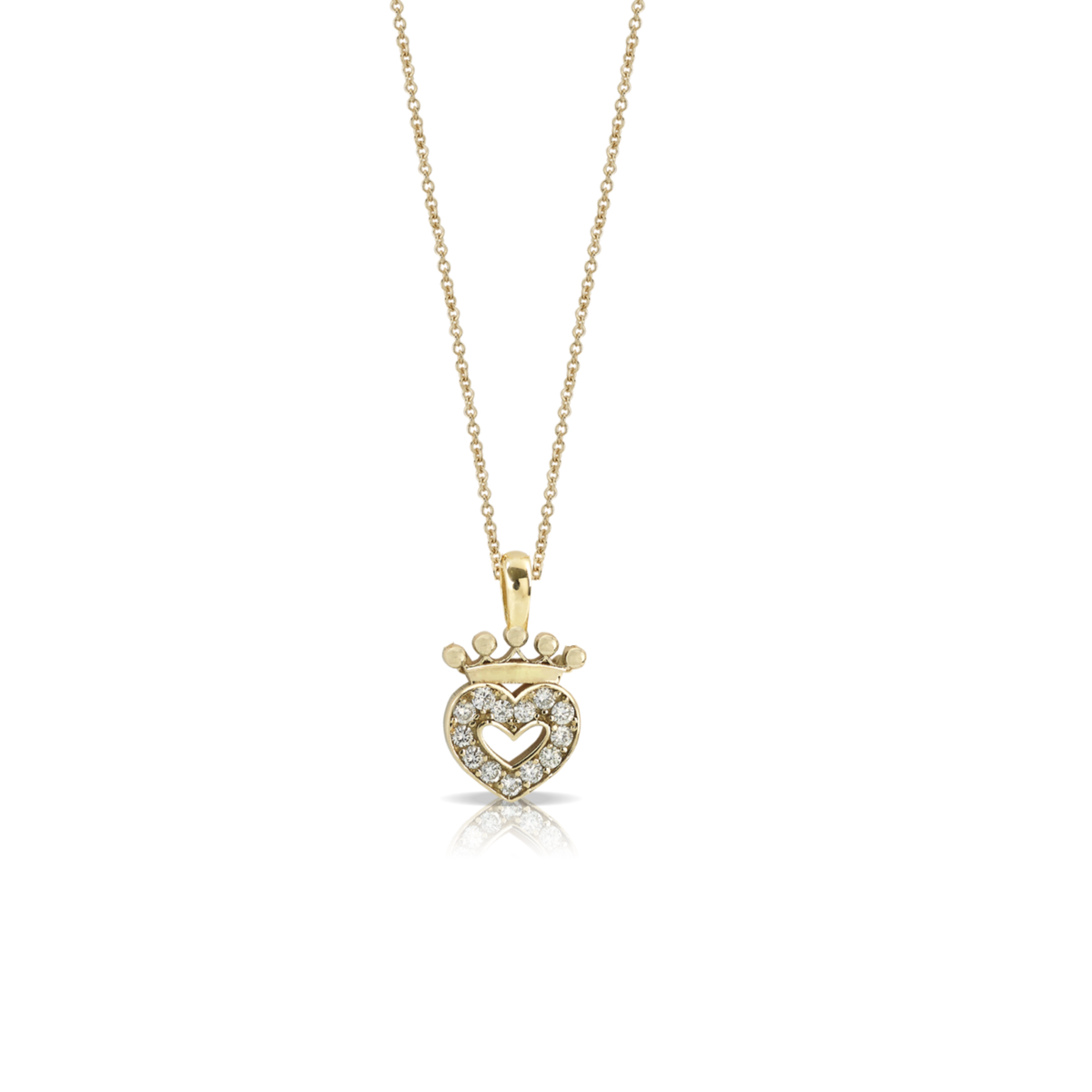 Collana in oro 18 kt con corona e cuore impreziosito da diamanti bianchi