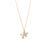 Necklace with 2 gold pendants in the shape of a puzzle and customizable name