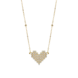 Gold necklace with elongated heart pendant with diamonds