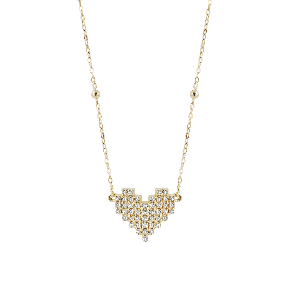 Gold necklace with elongated heart pendant with diamonds