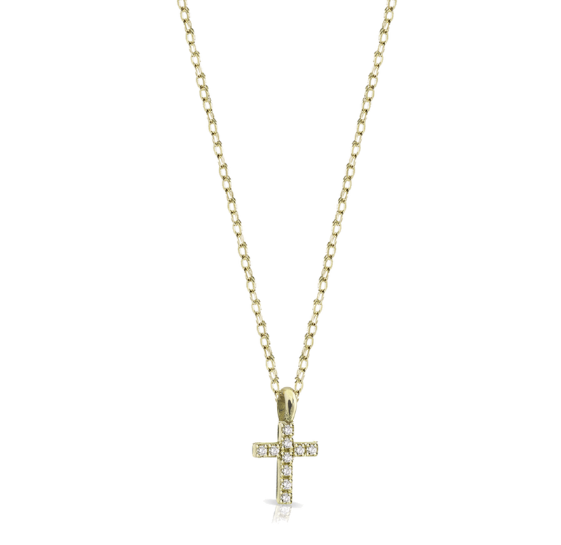 Collana in oro con charm a forma di croce e diamanti bianchi