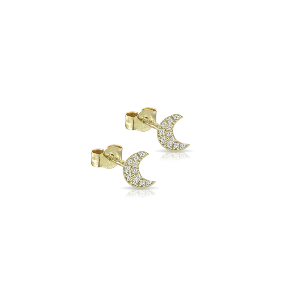 Coppia di orecchini in oro con diamanti bianchi a forma di luna