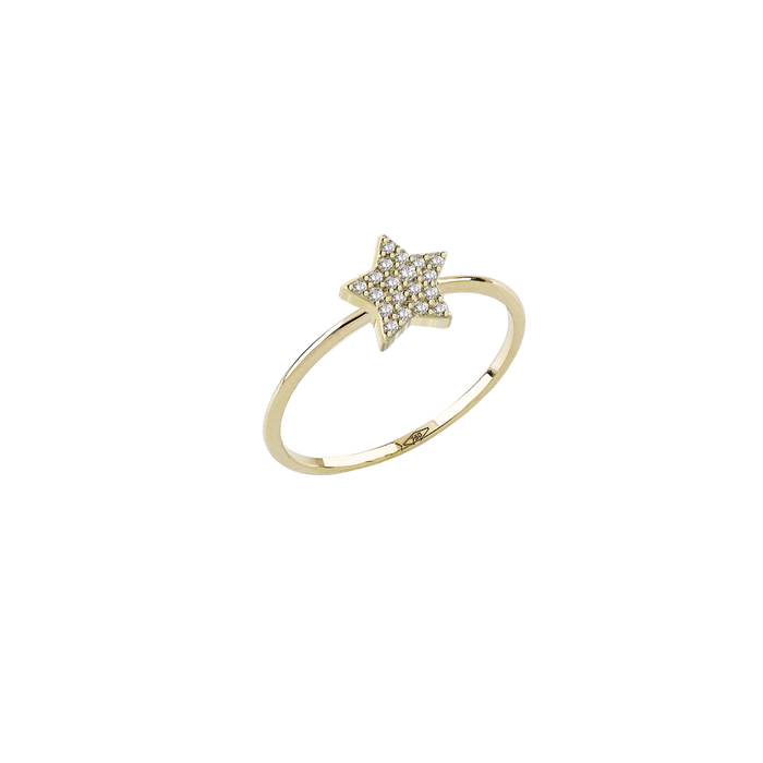 Anello con pavè di diamanti bianchi su stella in oro giallo 0,11ct