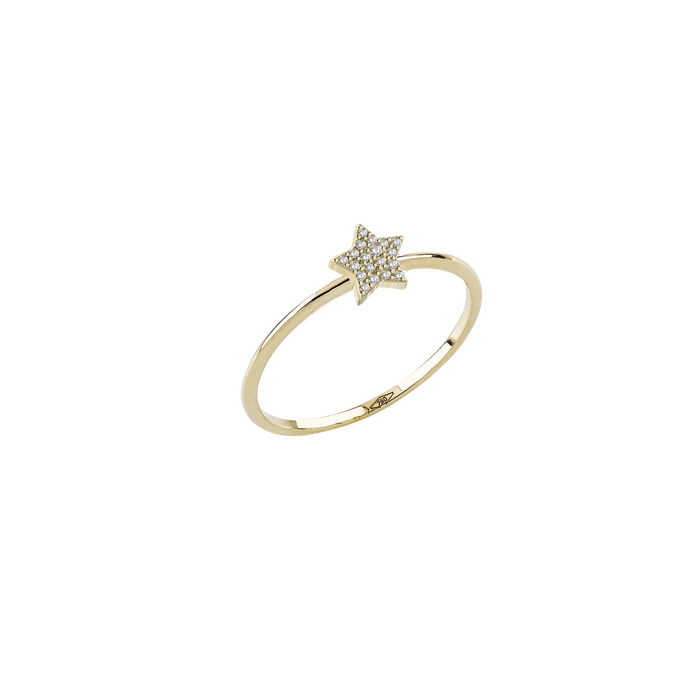 Anello con pavè di diamanti bianchi su stella in oro giallo 0,06ct