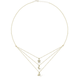 Collier en or jaune caractérisé par trois chaînes avec mini pendentifs en forme de cœur Étoile Lune agrémentés de diamants