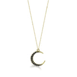 Gold necklace with moon-shaped pendant and black diamonds