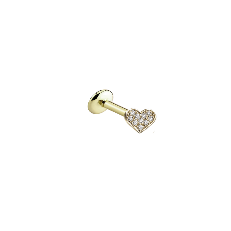 Monorecchino piercing in oro con diamanti bianchi a forma di cuore