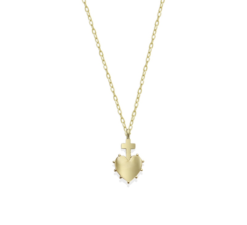 Collana in oro giallo 18 kt con cuore sacro e croce