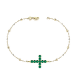 18kt yellow gold cross bracelet with emeralds