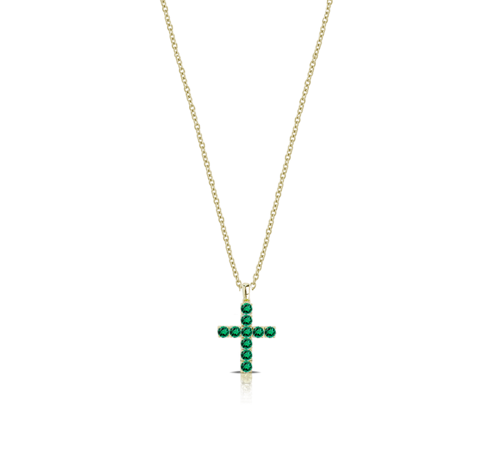 Collana con croce in oro 18 kt e smeraldi
