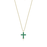 18kt Gold Cross Pendant Necklace with Emeralds