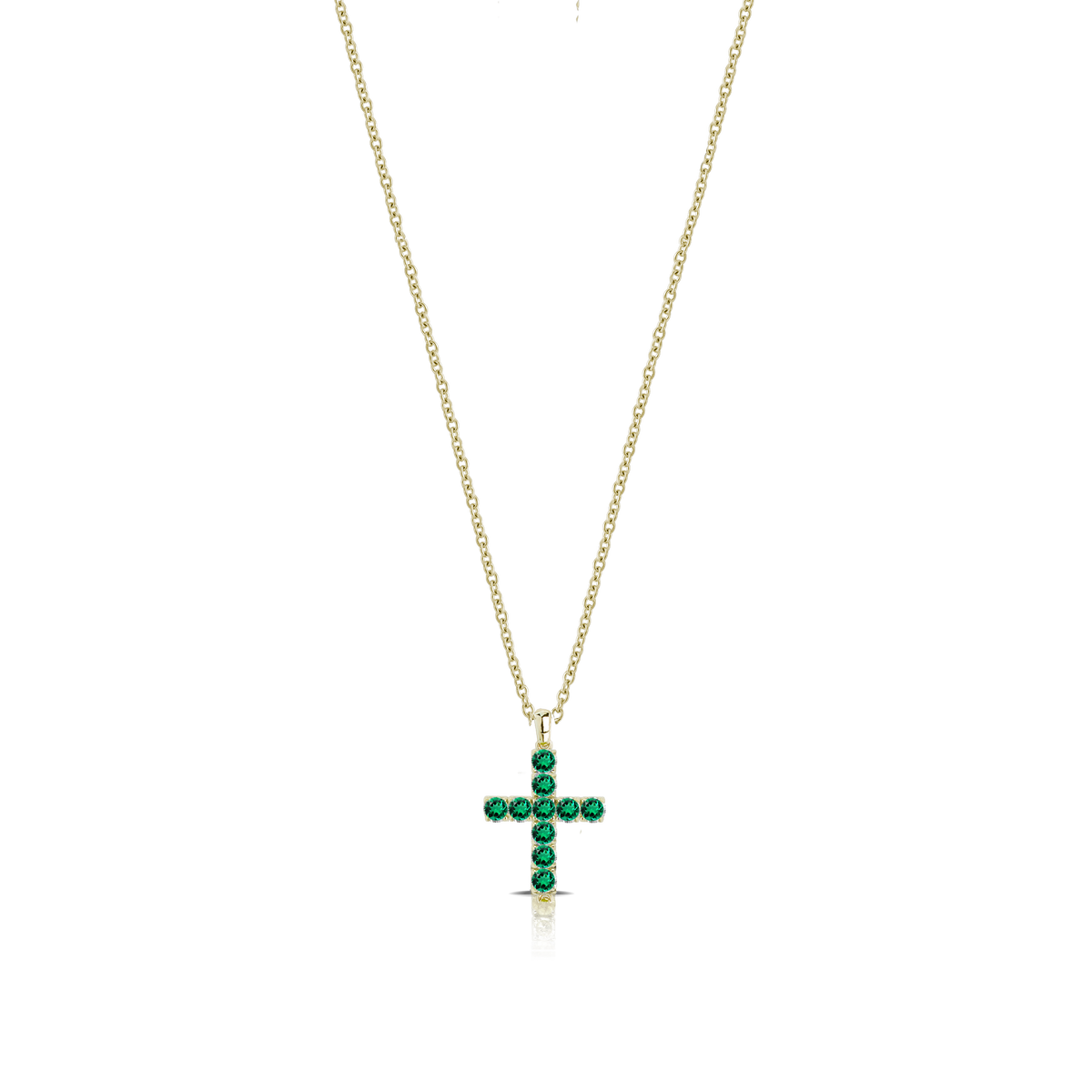 Collana con ciondolo croce in oro 18 kt con smeraldi