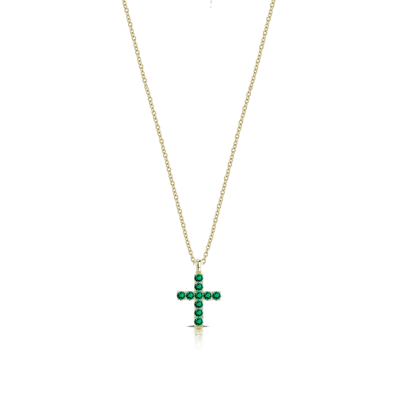 Collana con ciondolo croce in oro 18 kt con smeraldi