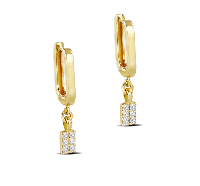 Orecchini rettangolari  in oro e charms rettangoli con diamanti bianchi ct 0,06