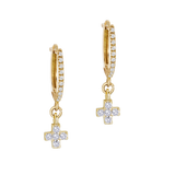 Orecchini ovali  in oro e charms croci con diamanti bianchi ct 0,15