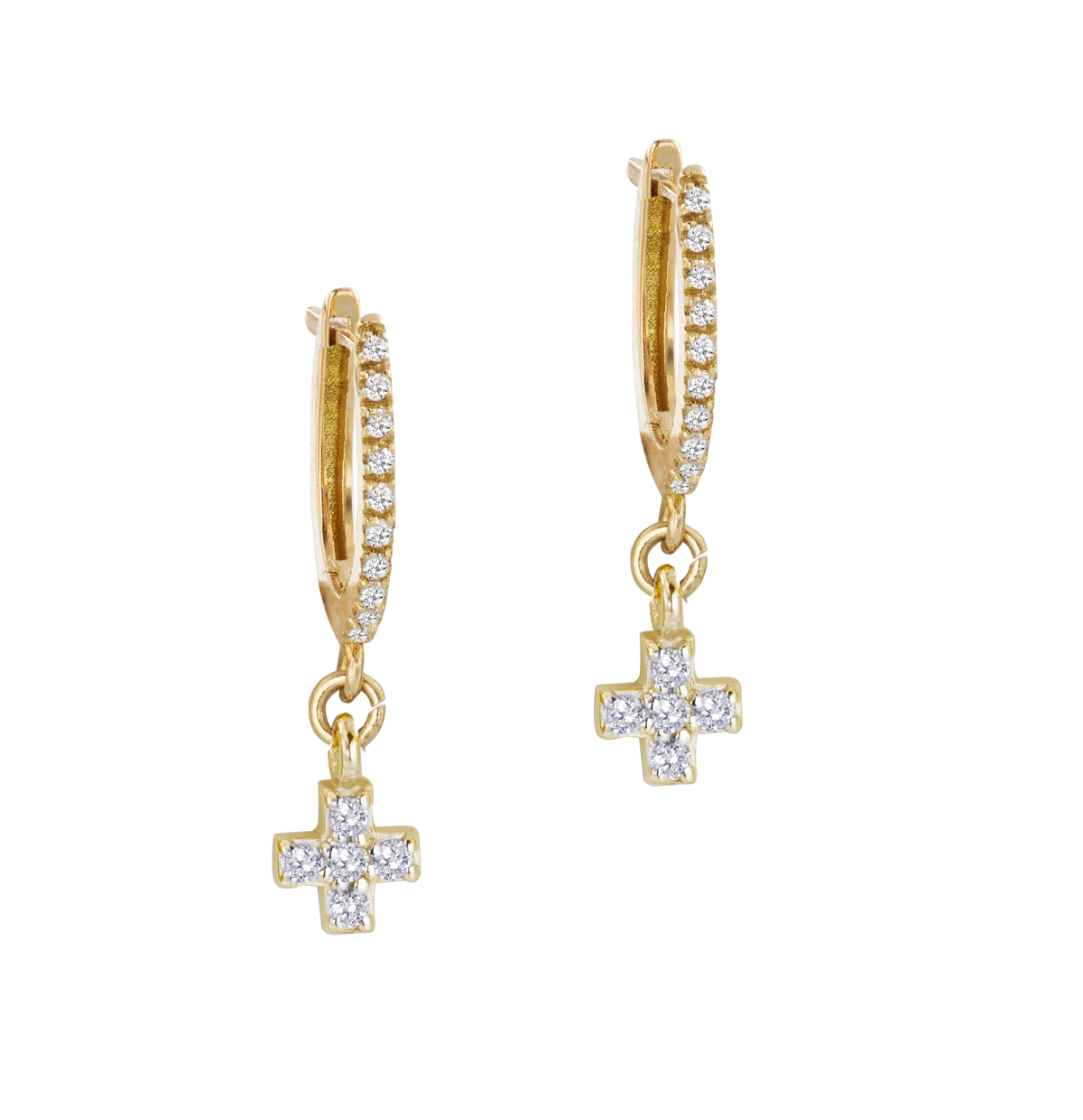 Orecchini ovali  in oro e charms croci con diamanti bianchi ct 0,15