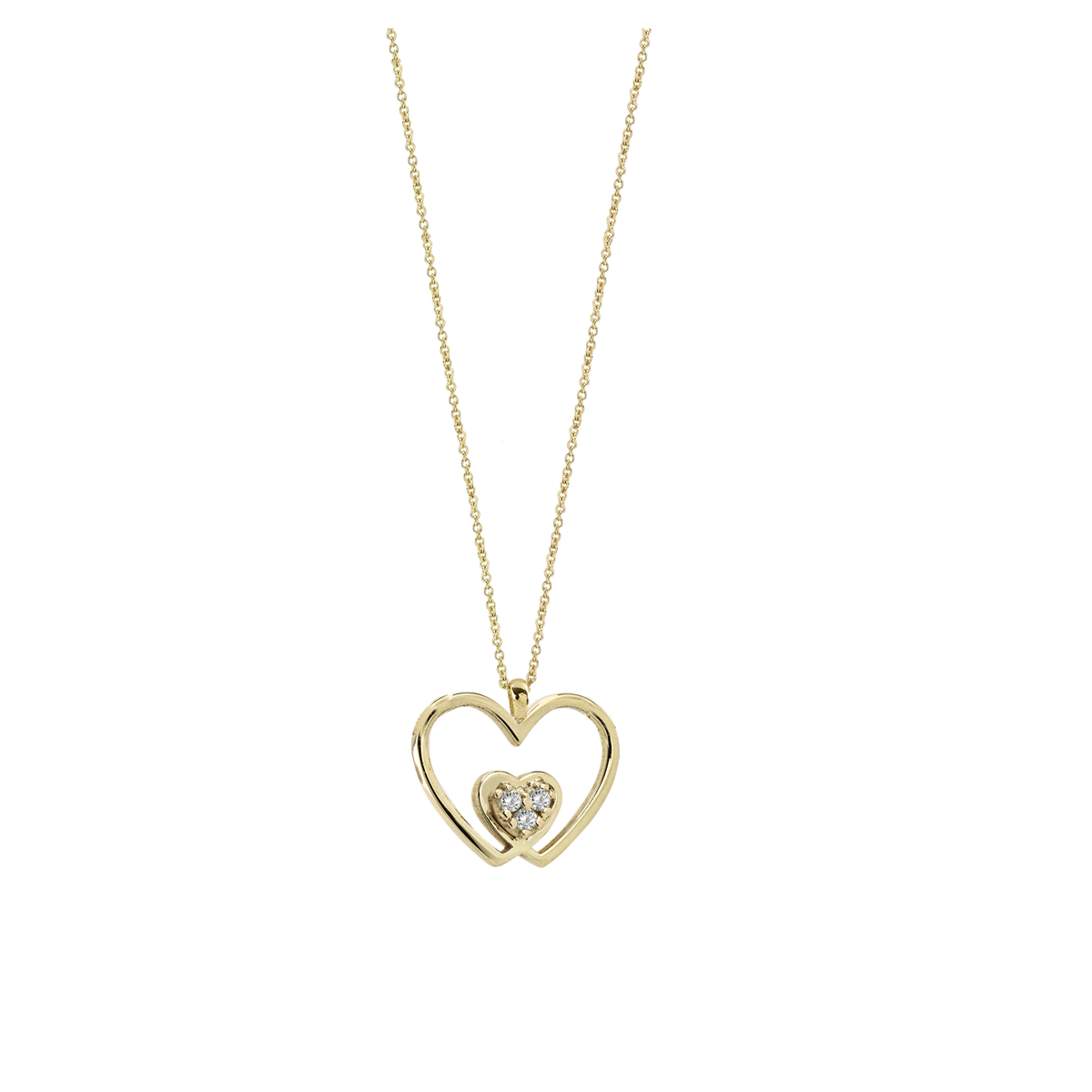 Collana in oro 18 kt con cuore traforato e diamanti bianchi