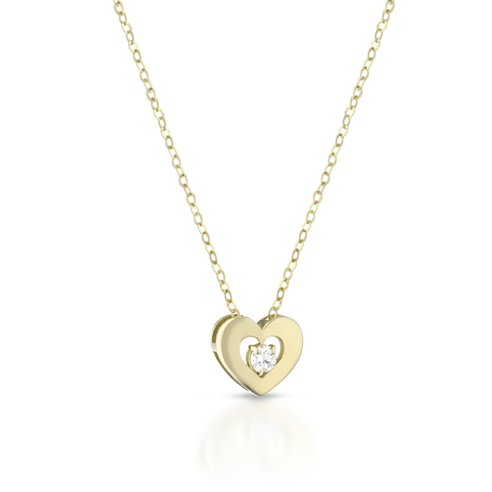 Collana in oro con charm a forma di cuore bombato e diamante bianco
