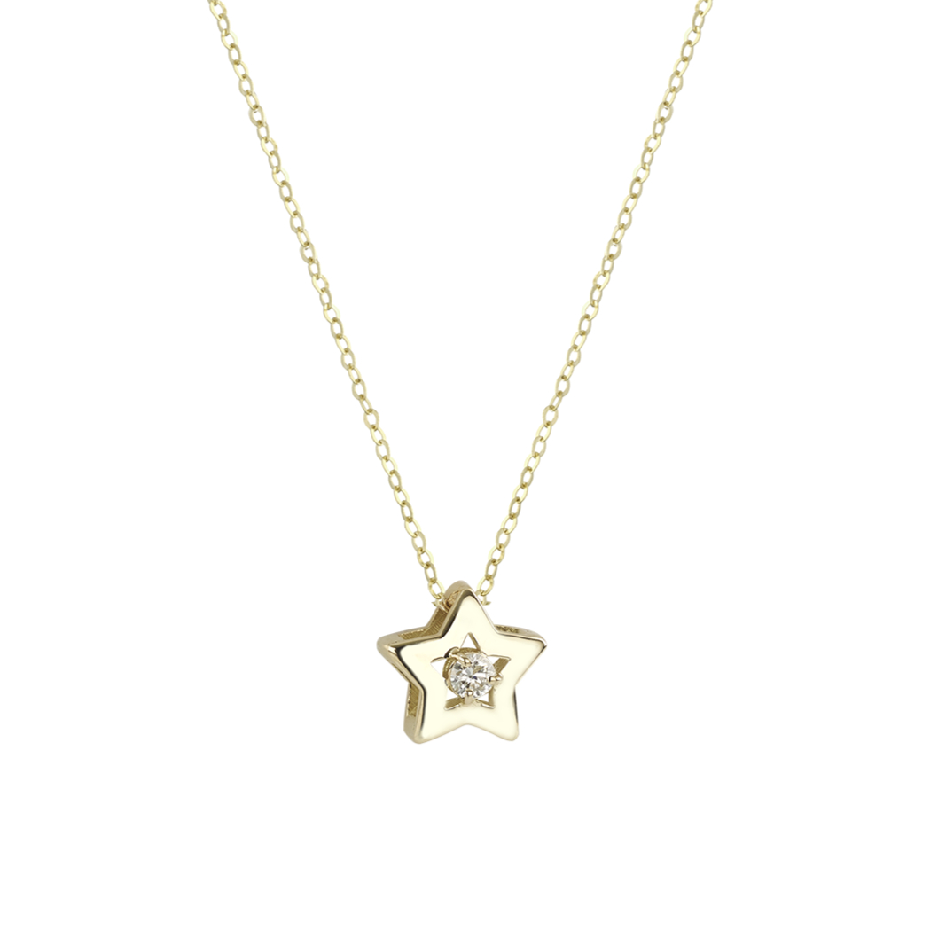 Collana in oro con charm a forma di stella bombata e diamante bianco