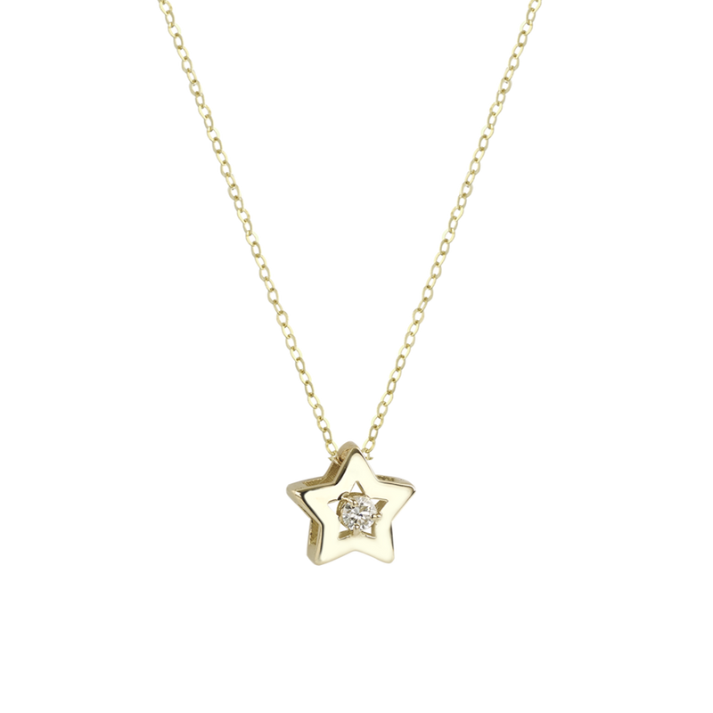 Collana in oro con charm a forma di stella bombata e diamante bianco