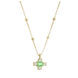 18kt gold cross pendant necklace with central stone and white diamonds 