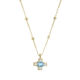 18kt gold cross pendant necklace with central stone and white diamonds 