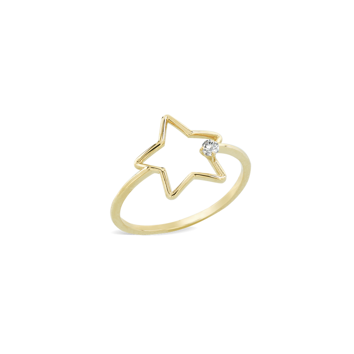 Anello stella in oro 18 kt con diamante laterale