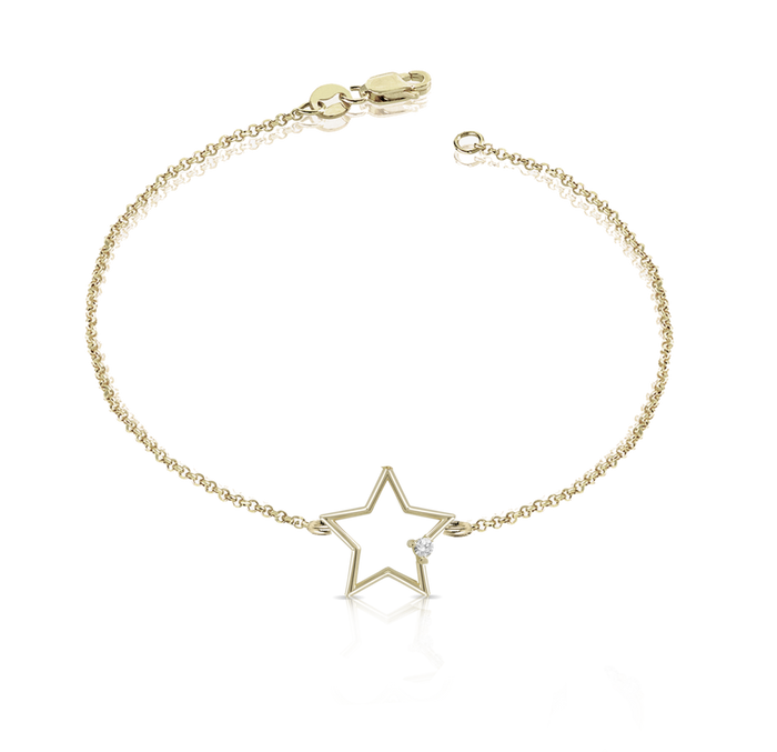 Bracciale in oro con centrale a forma di stella e diamante bianco