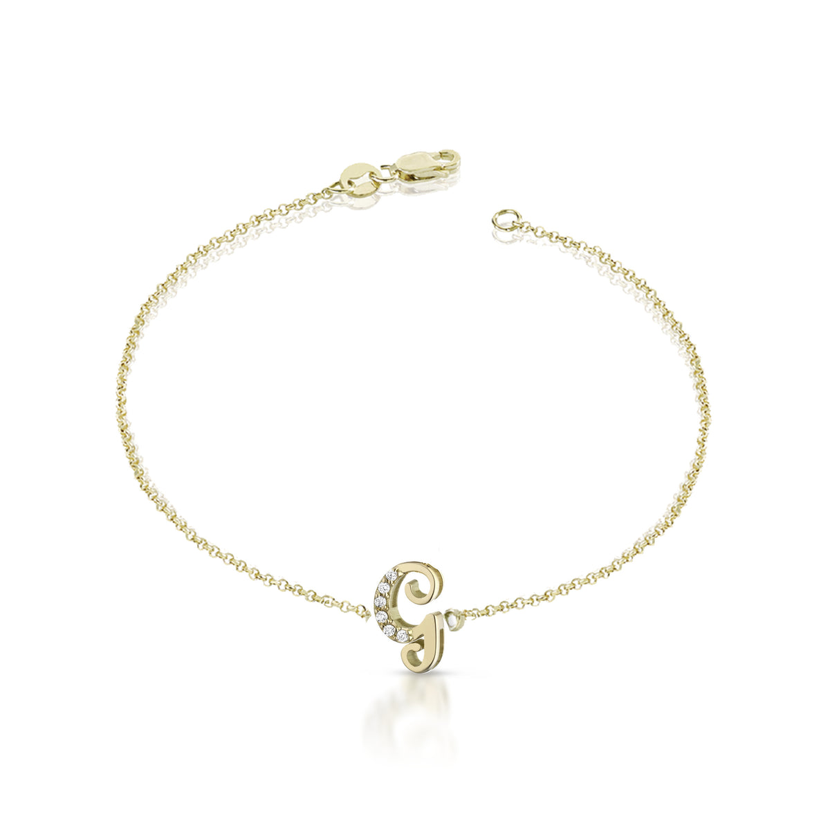 Gold bracelet with initial pendant with diamonds