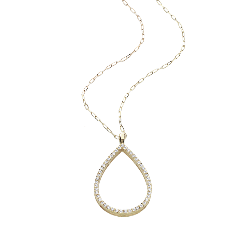 Yellow gold necklace with oval pendant and white diamonds