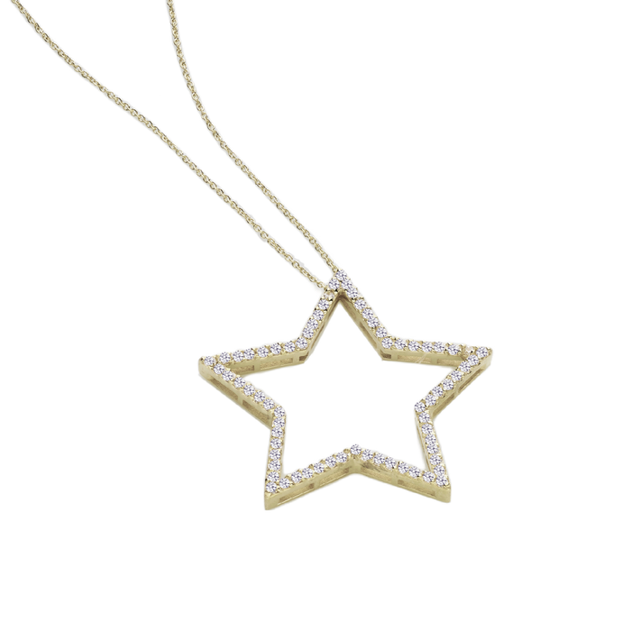 Collana in oro con ciondolo traforato a forma di stella con diamanti