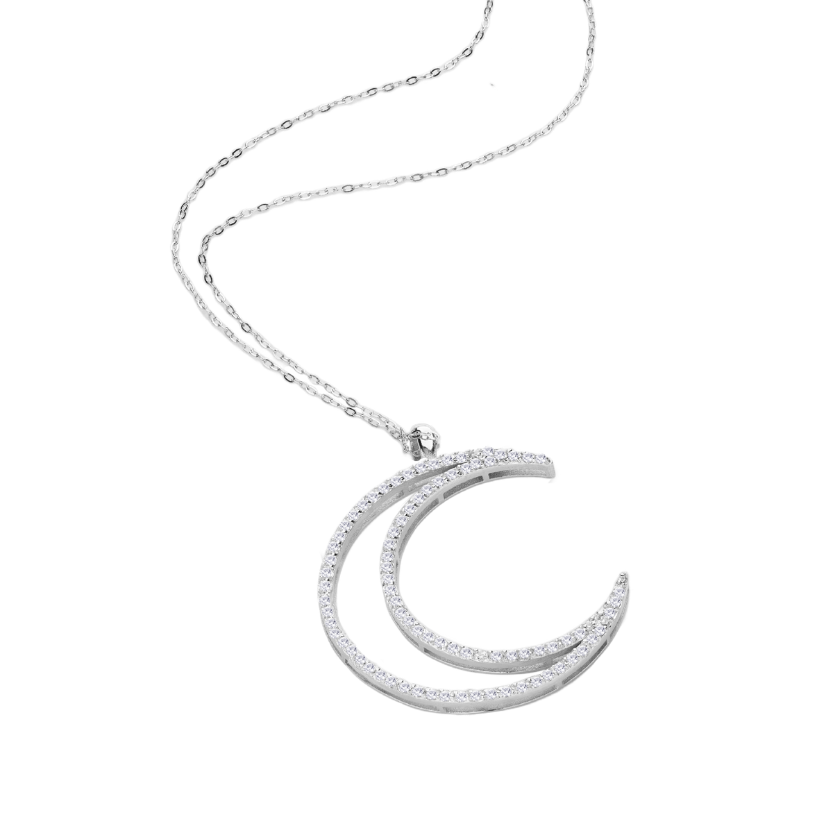 Collana in oro  bianco con ciondolo a forma di luna e diamanti bianchi