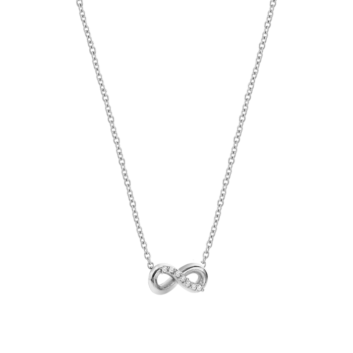 Collana in oro bianco 18kt con infinito e diamanti