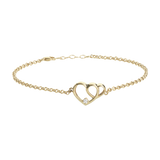 Bracciale con ciondolo a forma di  doppio cuore con diamante