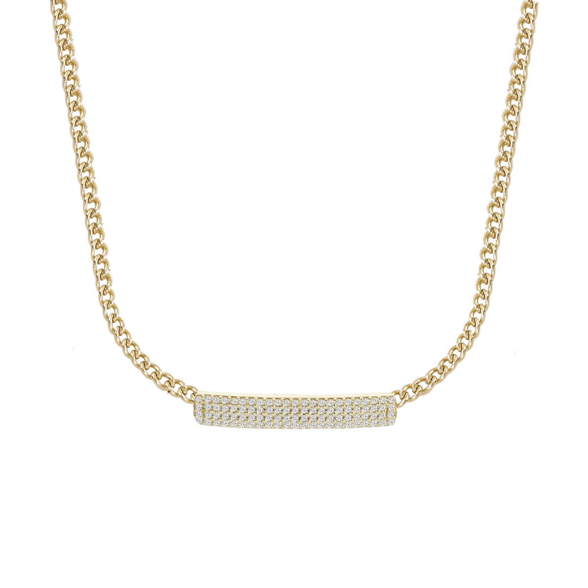 Collana in oro giallo 18 kt  con barra centrale con diamanti bianchi