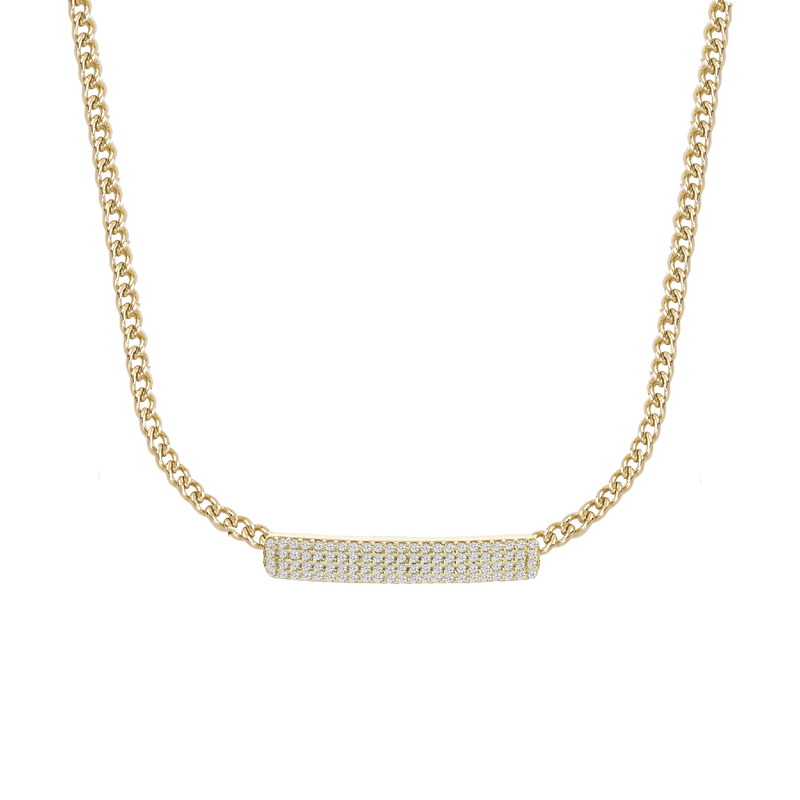 Collana in oro giallo 18 kt  con barra centrale con diamanti bianchi