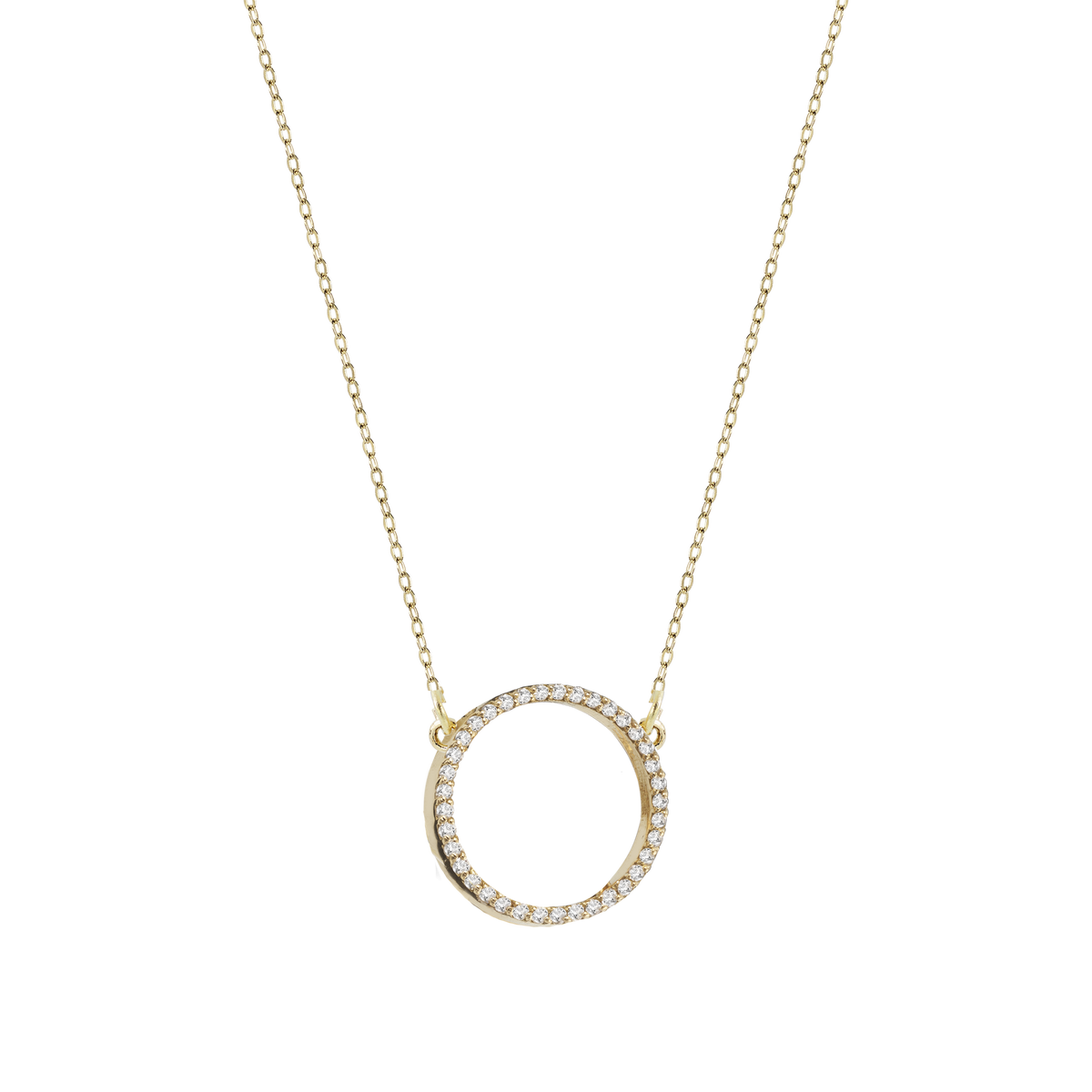 Collana in oro 18 kt con tondo traforato e diamanti bianchi