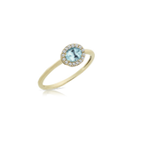 Bague en or 18 ct avec ovale aigue-marine entourée de diamants blancs