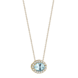 Collier en or 18 ct avec aigue-marine ovale entourée de diamants blancs