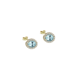 18kt gold earrings with oval aquamarine surrounded by white diamonds