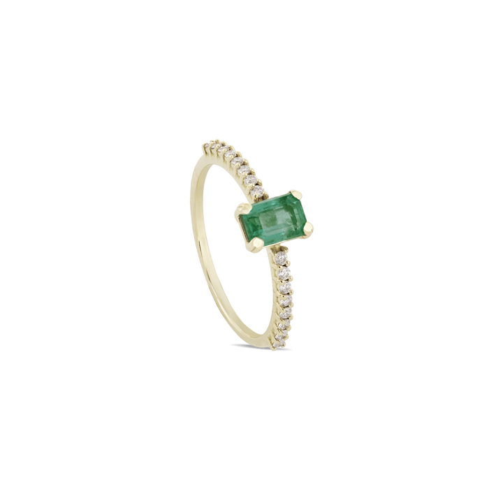 Anello in oro 18 kt con smeraldo e diamanti bianchi