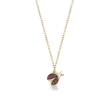 Gold necklace with ladybug pendant and rubies