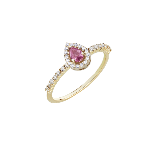 Anello   in oro giallo e zaffiro rosa con diamanti