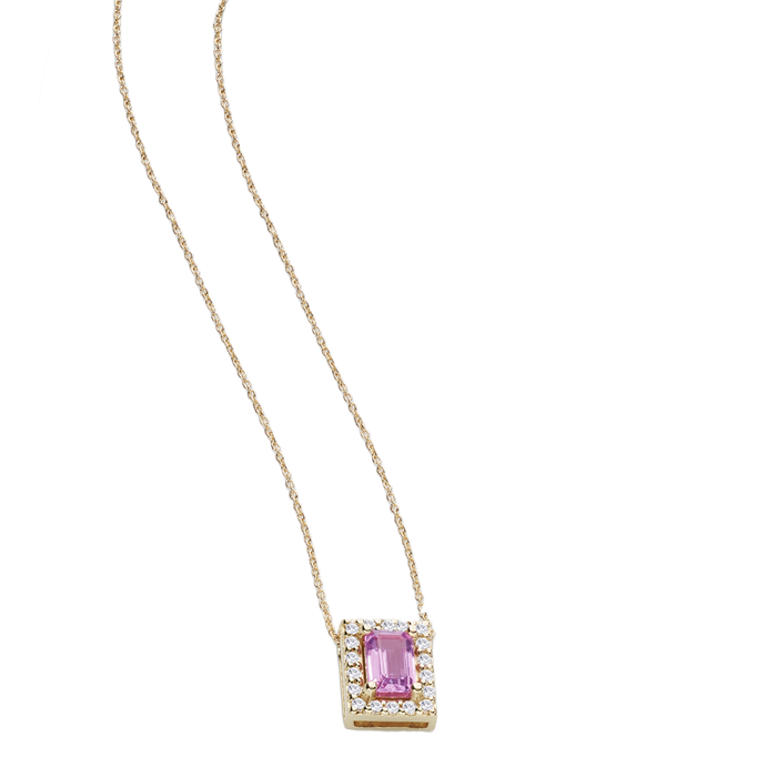 Collana con ciondolo con zaffiro rosa e diamanti