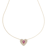 Collana  in oro 18 kt a forma di cuore con zaffiro rosa e diamanti