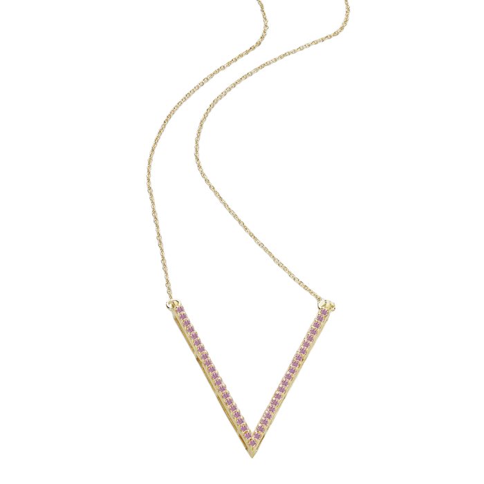 Collana in oro giallo 18kt conbacchetta a punta  con zaffiri rosa